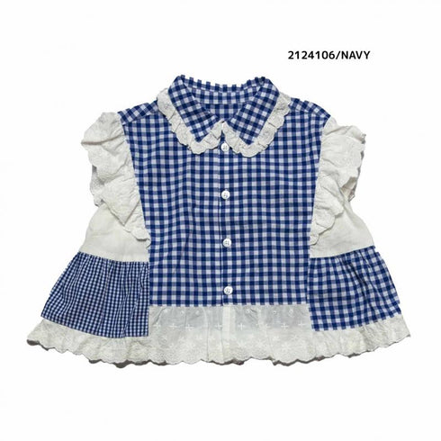 【130~150】 ギンガムローンガーリーブラウス ★2124106j★キッズサイズ 子供服